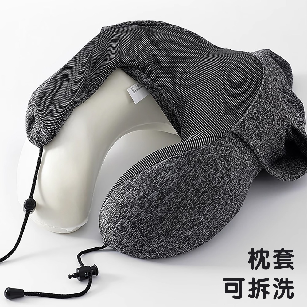 連帽記憶棉頸枕 F50 旅行U型枕 午睡枕 U型枕 出國頸枕 護頸枕 飛機枕 記憶棉頸枕 旅行頸枕-細節圖3