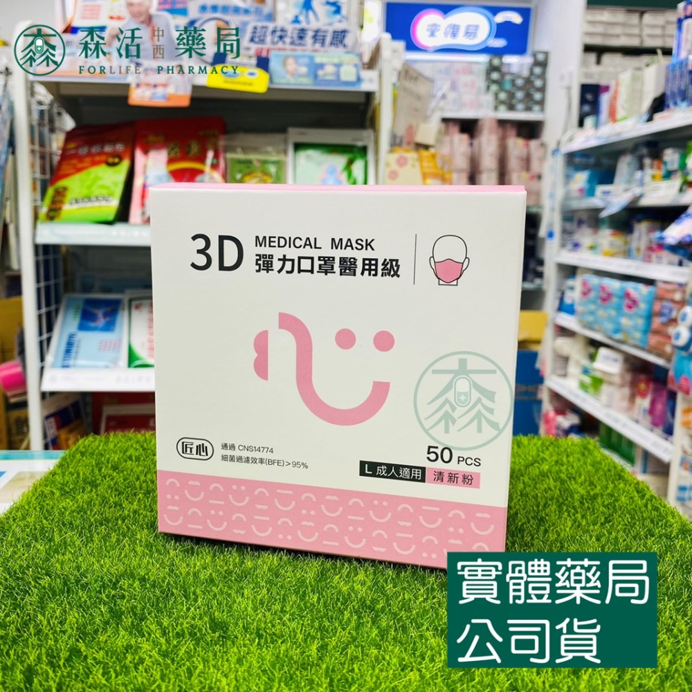 藥局💊現貨_[匠心口罩] 成人3D彈力醫療口罩 50入 藍色/粉色/黑色 002-細節圖2