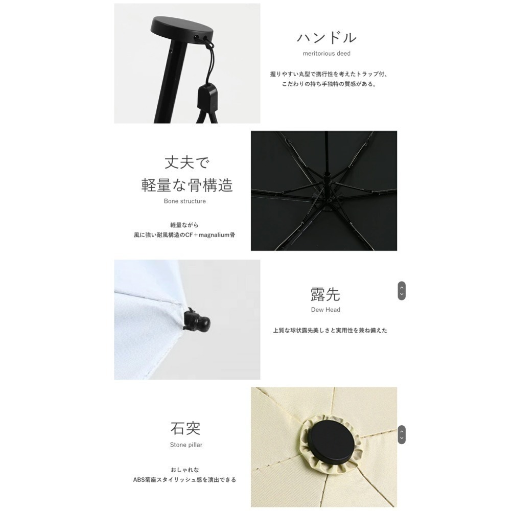 【Airbrella羽之戀】日本熱銷 125g 極輕量 黑膠羽毛傘 (90cm/防曬降溫/碳纖骨架/晴雨兩用)-細節圖4