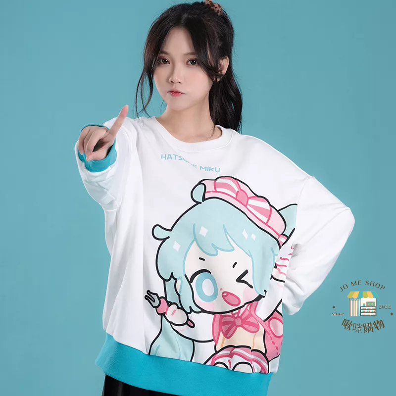 👘官方授權 正品 Hatsune Miku 初音未來 2022年 秋冬 新款 大學T 衛衣 印花 柔軟 針織棉 長袖上衣-細節圖7