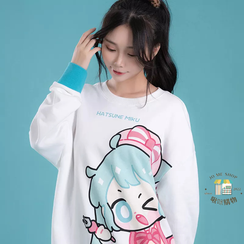 👘官方授權 正品 Hatsune Miku 初音未來 2022年 秋冬 新款 大學T 衛衣 印花 柔軟 針織棉 長袖上衣-細節圖8