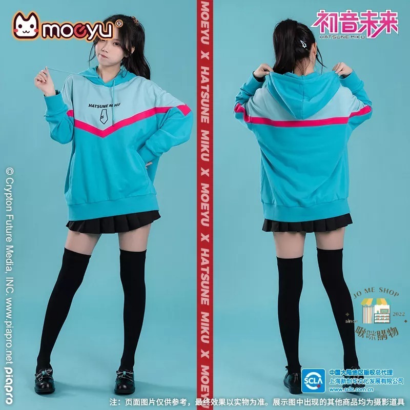 👘官方授權 正品 Hatsune Miku 初音未來 秋冬 大學T 帽T 連帽衛衣 miku 印花 拼色 長袖連帽衫-細節圖2