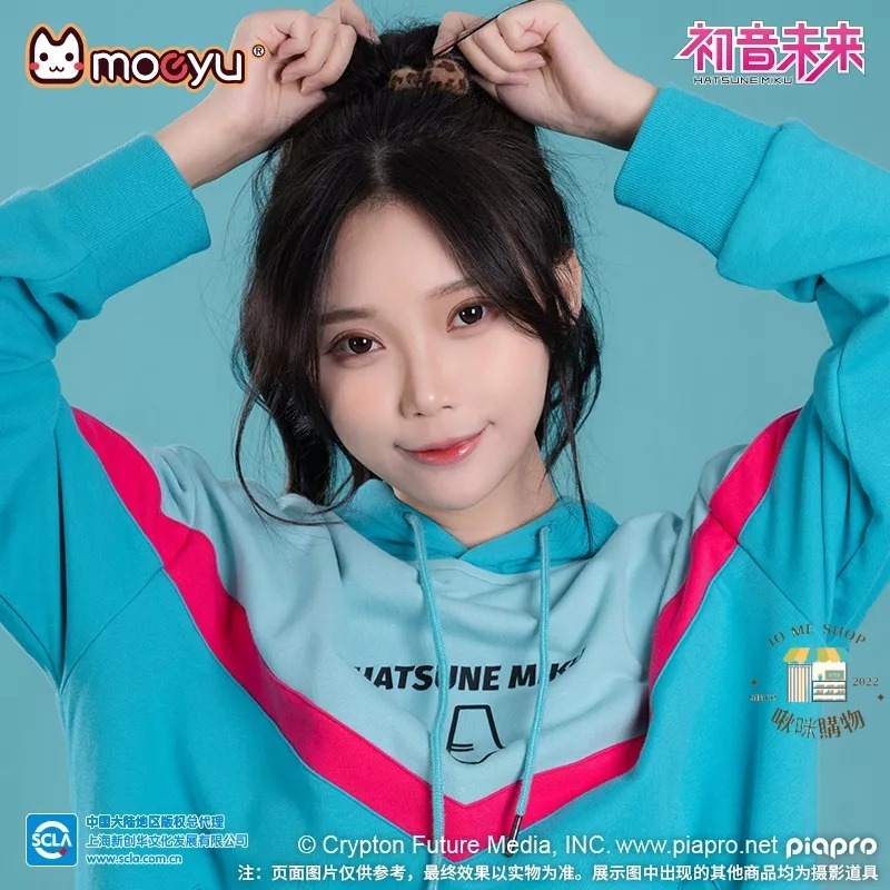 👘官方授權 正品 Hatsune Miku 初音未來 秋冬 大學T 帽T 連帽衛衣 miku 印花 拼色 長袖連帽衫-細節圖4