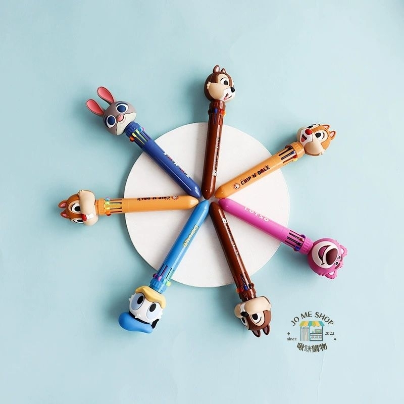 🔥現貨  🏰 Disney 正版 迪士尼 十色 原子筆 奇奇 蒂蒂 唐老鴨 卡通創意 多色 中性筆 藍色 黑紅 按壓筆-細節圖2