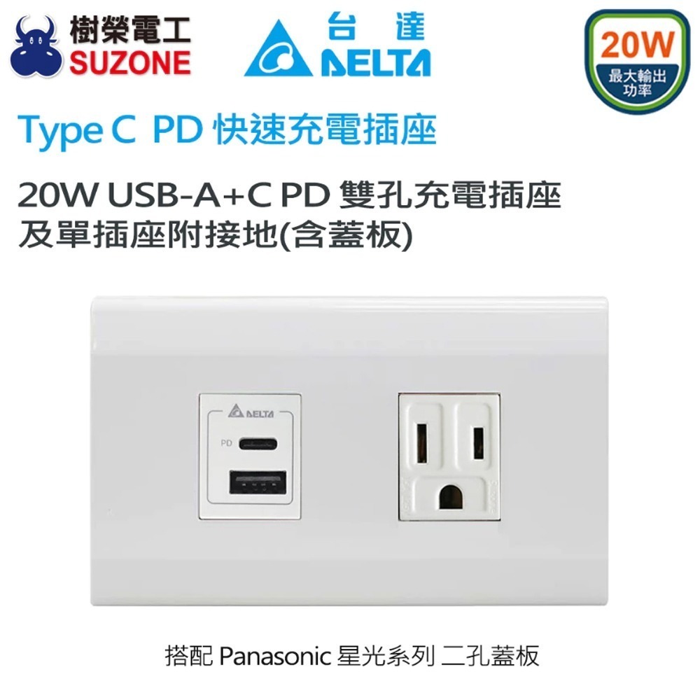 【DELTA台達】20W充電插座 A+C PD雙孔充電插座 USB快充插座 Type C插座/兩孔/國際星光/樹榮代工-規格圖5