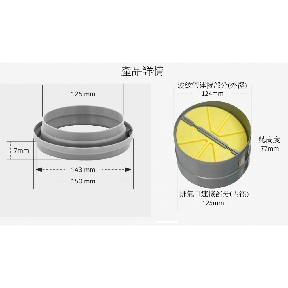 【韓國SMELL STOP管異味 ® 】排油煙機適用 強力阻斷逆止風門5吋 강력한 차단 댐퍼 附5吋半轉接環-細節圖4