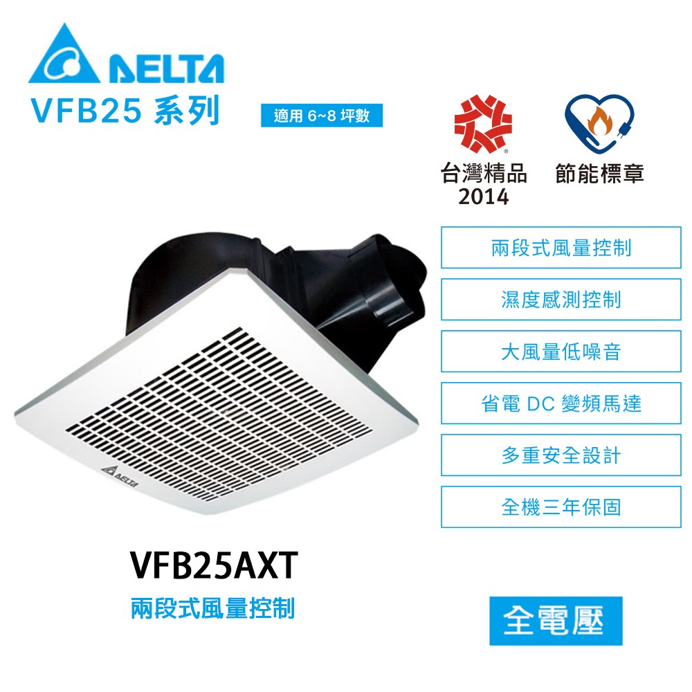 【DELTA台達】VFB25系列 DC換氣扇 排風扇 抽風扇 VFB25AXT/VFB25AEHT ※超取上限一台-細節圖2