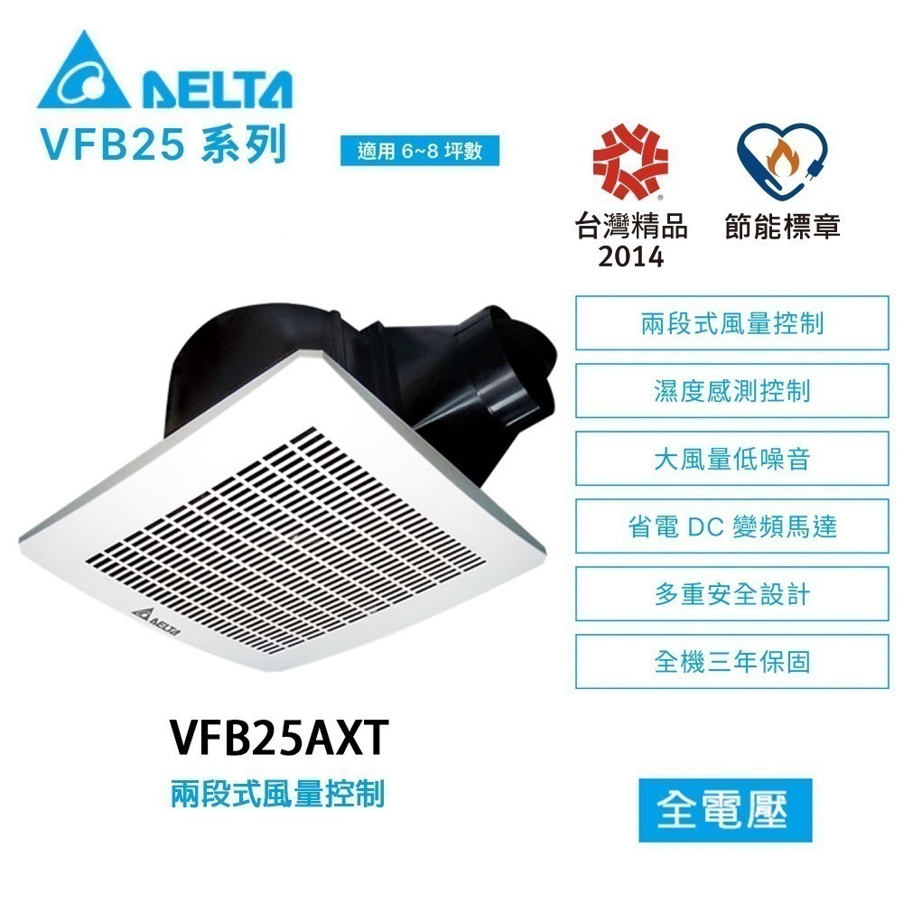 【DELTA台達】VFB25系列 DC換氣扇 排風扇 抽風扇 VFB25AXT/VFB25AEHT ※超取上限一台-規格圖2