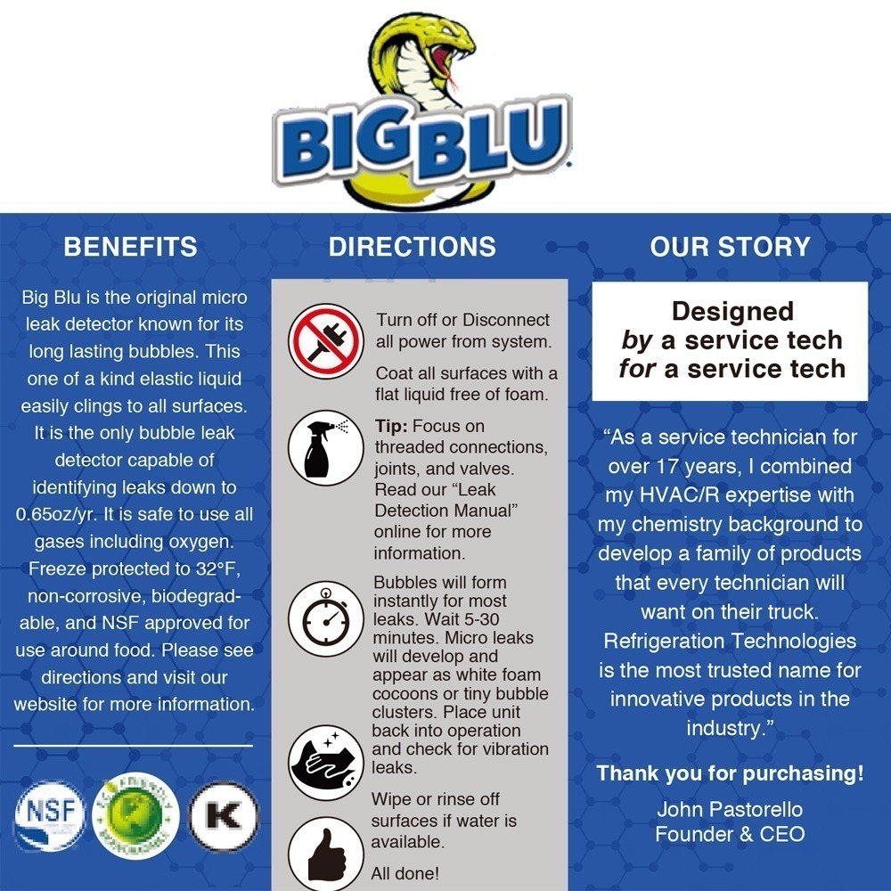 【美國原裝】 BIG BLU SUBZERO 微漏檢測液｜氣體偵漏 專業測漏液 管路探漏液｜冷氣 冷媒 漏氣檢查-細節圖2