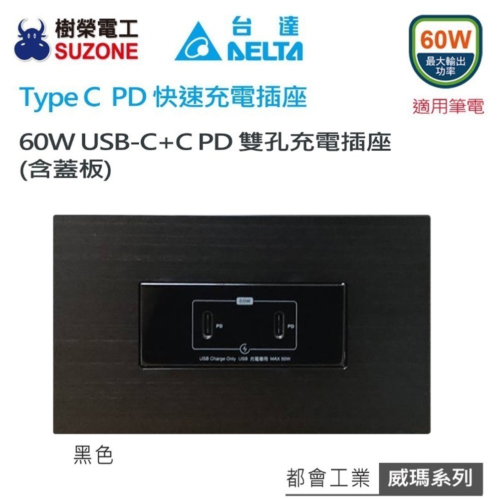 【DELTA台達】60W充電插座 C+C PD雙孔充電插座 USB快充插座 Type C插座/國際星光/樹榮代工-細節圖3