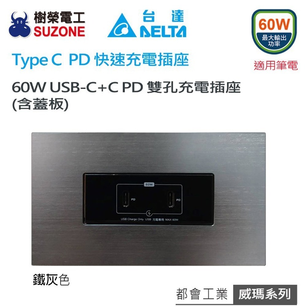 【DELTA台達】60W充電插座 C+C PD雙孔充電插座 USB快充插座 Type C插座/國際星光/樹榮代工-規格圖6