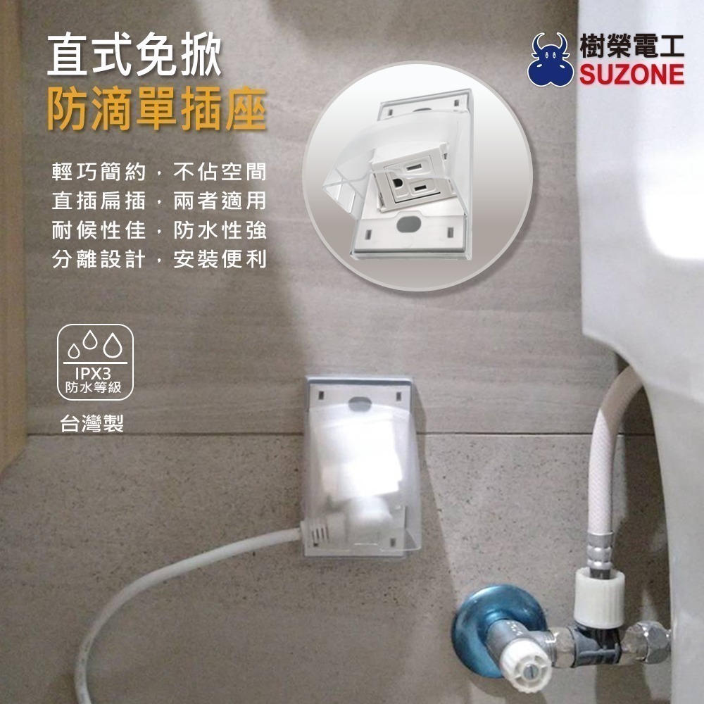 【樹榮電工SUZONE】直式免掀防滴插座/防雨防水插座/戶外插座台灣製/防雨防水蓋板/防滴蓋板/國際牌插座-細節圖2