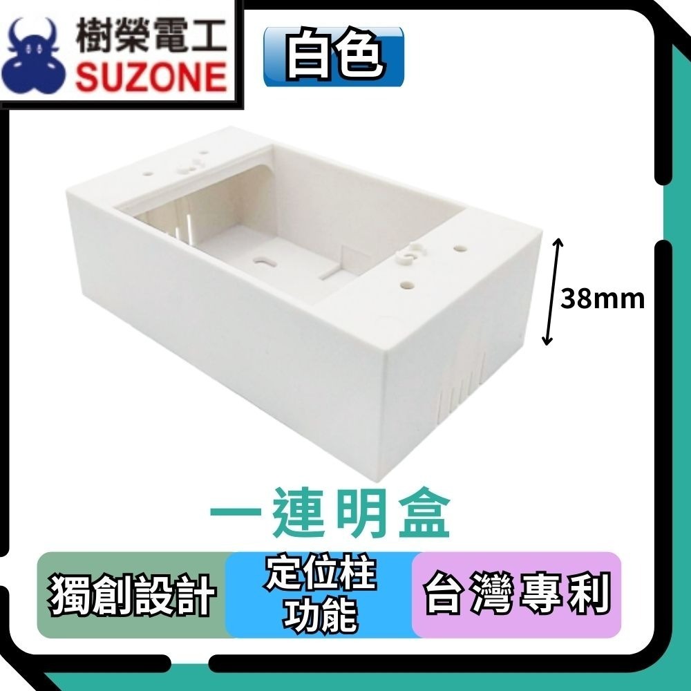【樹榮電工SUZONE】一連明盒/明BOX/開關盒/插座盒/塑膠盒/台灣製造(超取上限50個)-規格圖3