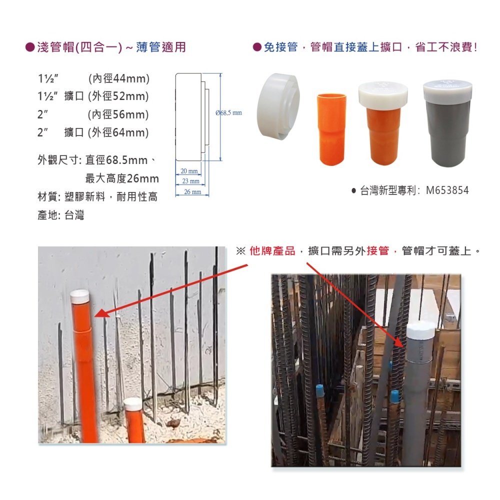 【樹榮電工SUZONE】淺管帽(四合一)/PVC管蓋/塑膠管蓋/塑膠管帽/帽蓋(超取最多200個)-細節圖2