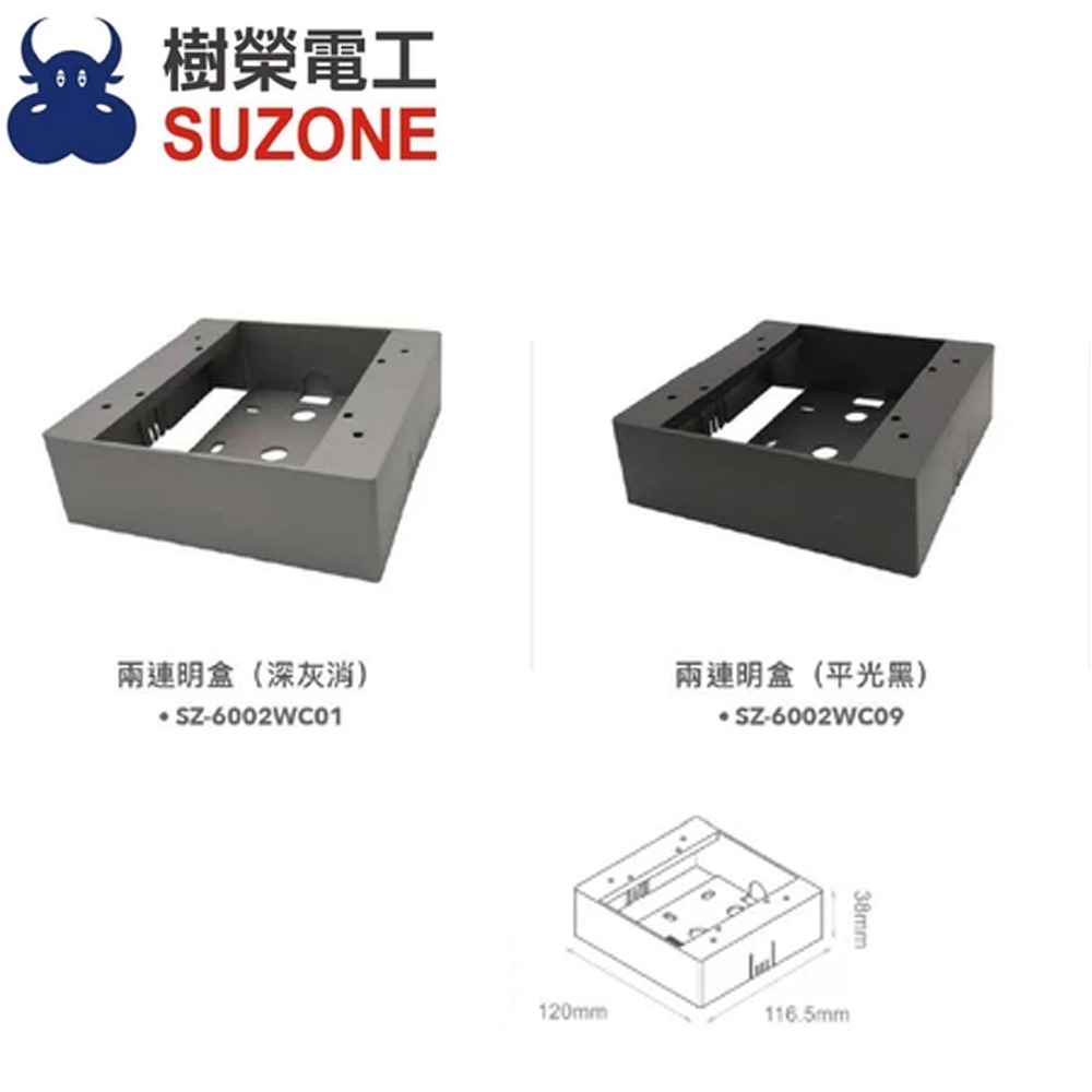 【樹榮電工SUZONE】二連明盒/明BOX/開關盒/插座盒/塑膠盒-細節圖2