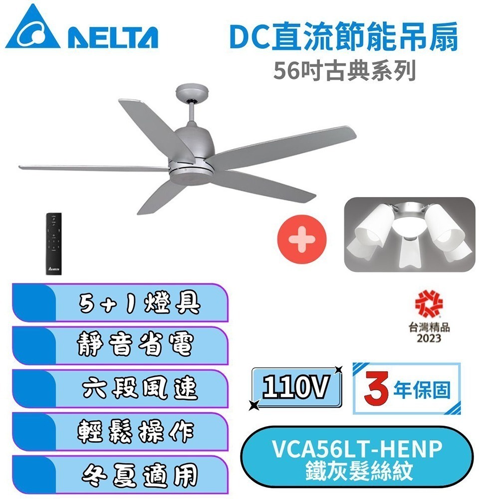 【DELTA台達】DC節能吊扇 56吋古典系列 霧面鐵灰髮絲紋 VCA56LT-HENP // 選配燈飾(不含燈泡)-細節圖2