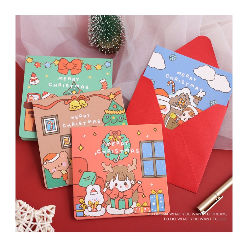 聖誕卡 耶誕賀卡 聖誕漫畫風 聖誕樹 雪人 薑餅屋 4款平均出貨-細節圖2