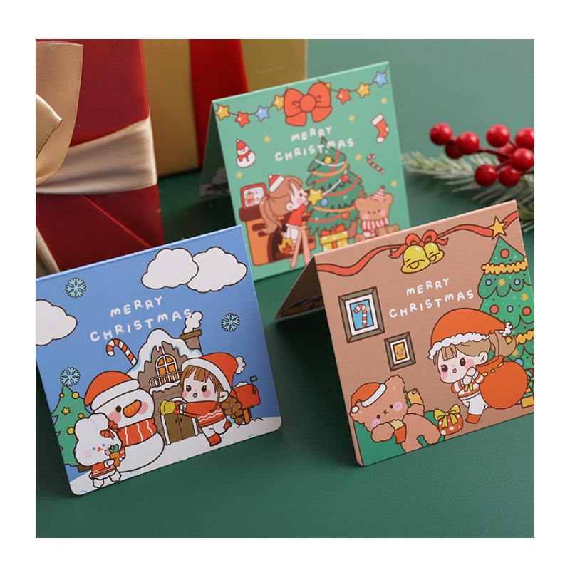 聖誕卡 耶誕賀卡 聖誕漫畫風 聖誕樹 雪人 薑餅屋 4款平均出貨-細節圖3