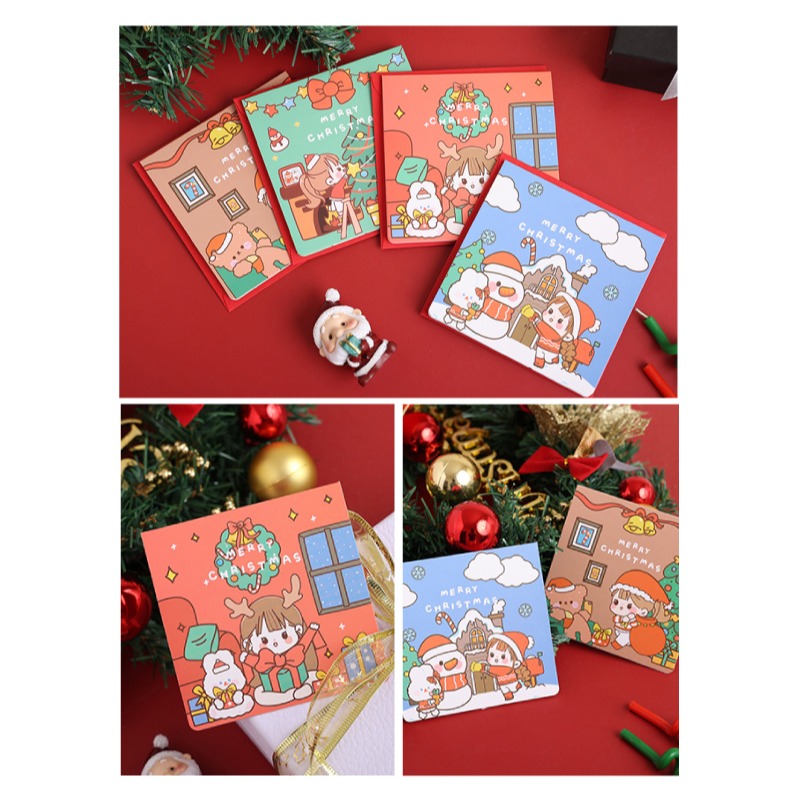 聖誕卡 耶誕賀卡 聖誕漫畫風 聖誕樹 雪人 薑餅屋 4款平均出貨-細節圖5