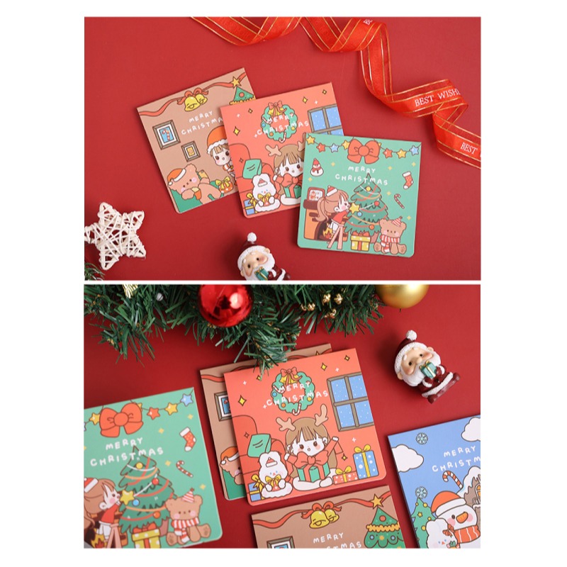聖誕卡 耶誕賀卡 聖誕漫畫風 聖誕樹 雪人 薑餅屋 4款平均出貨-細節圖6