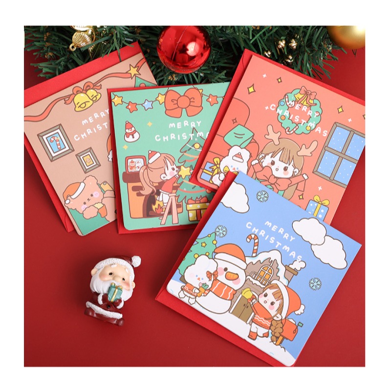 聖誕卡 耶誕賀卡 聖誕漫畫風 聖誕樹 雪人 薑餅屋 4款平均出貨-細節圖7