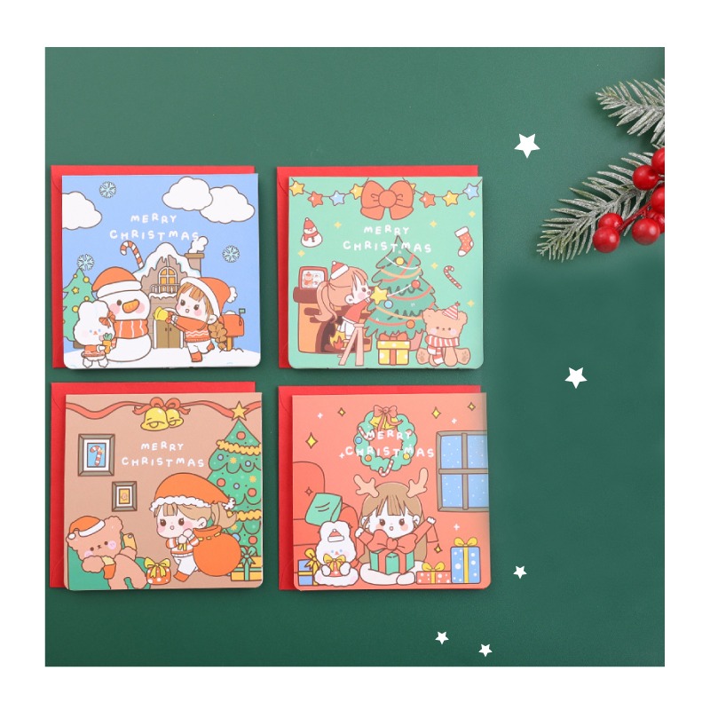 聖誕卡 耶誕賀卡 聖誕漫畫風 聖誕樹 雪人 薑餅屋 4款平均出貨-細節圖9