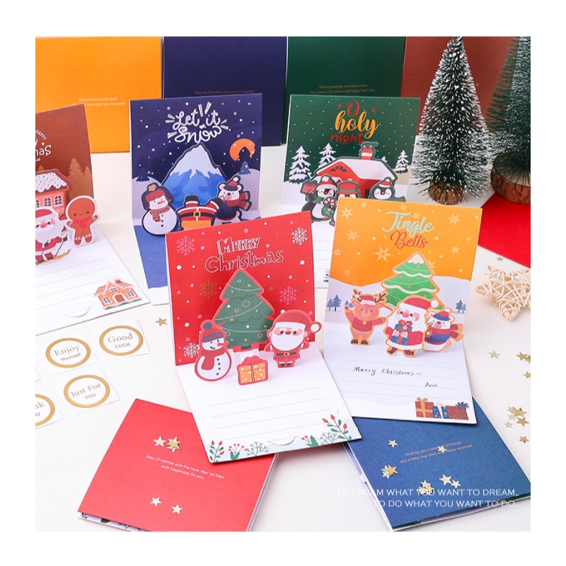 快速出貨 聖誕卡 耶誕賀卡 翻頁立體 歡樂過聖誕 DIY款 自行組裝 聖誕老公公 麋鹿 雪人-細節圖2