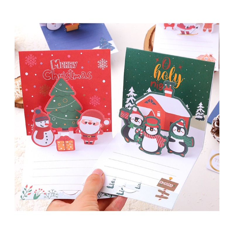 快速出貨 聖誕卡 耶誕賀卡 翻頁立體 歡樂過聖誕 DIY款 自行組裝 聖誕老公公 麋鹿 雪人-細節圖3