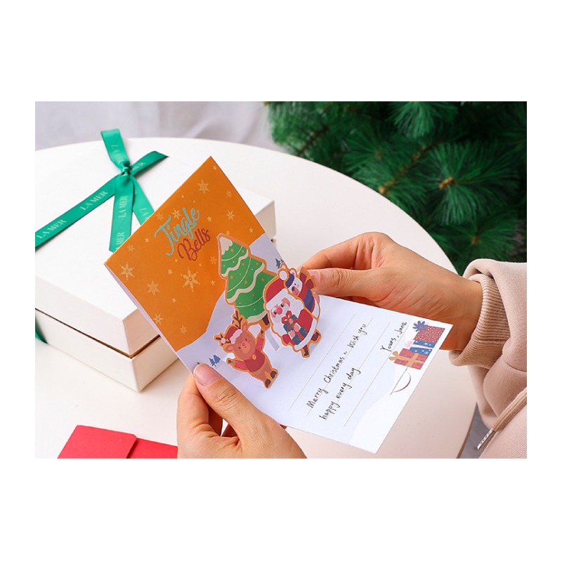 快速出貨 聖誕卡 耶誕賀卡 翻頁立體 歡樂過聖誕 DIY款 自行組裝 聖誕老公公 麋鹿 雪人-細節圖4