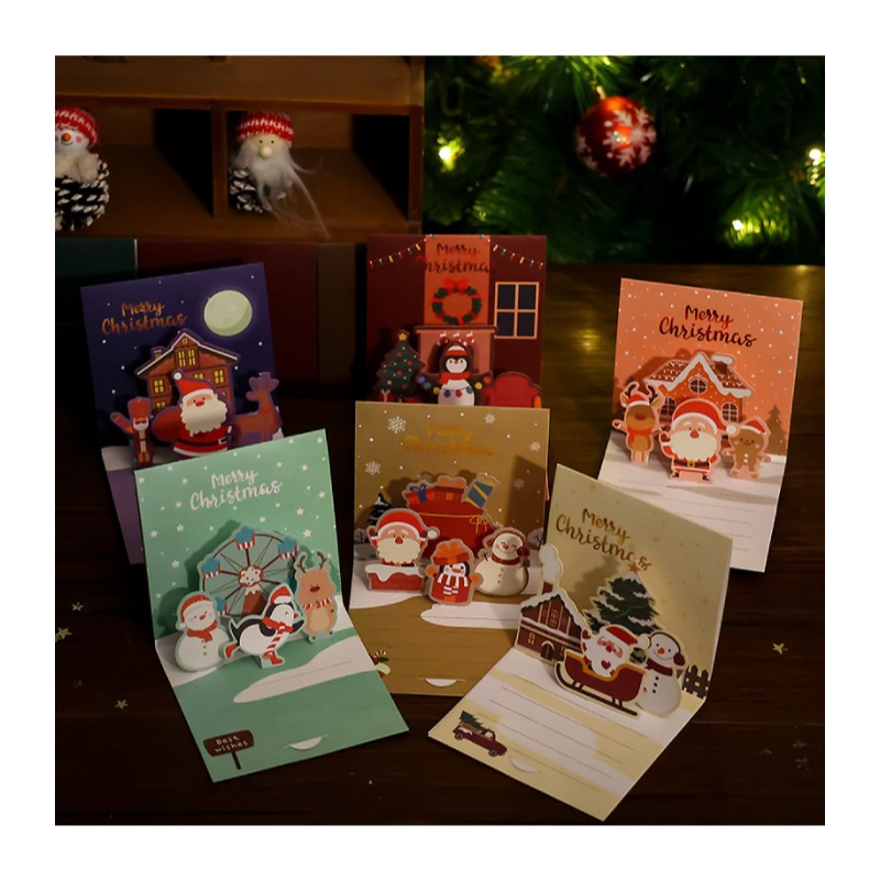 快速出貨 聖誕卡 耶誕賀卡 翻頁立體 歡樂過聖誕 DIY款 自行組裝 聖誕老公公 麋鹿 雪人-細節圖5