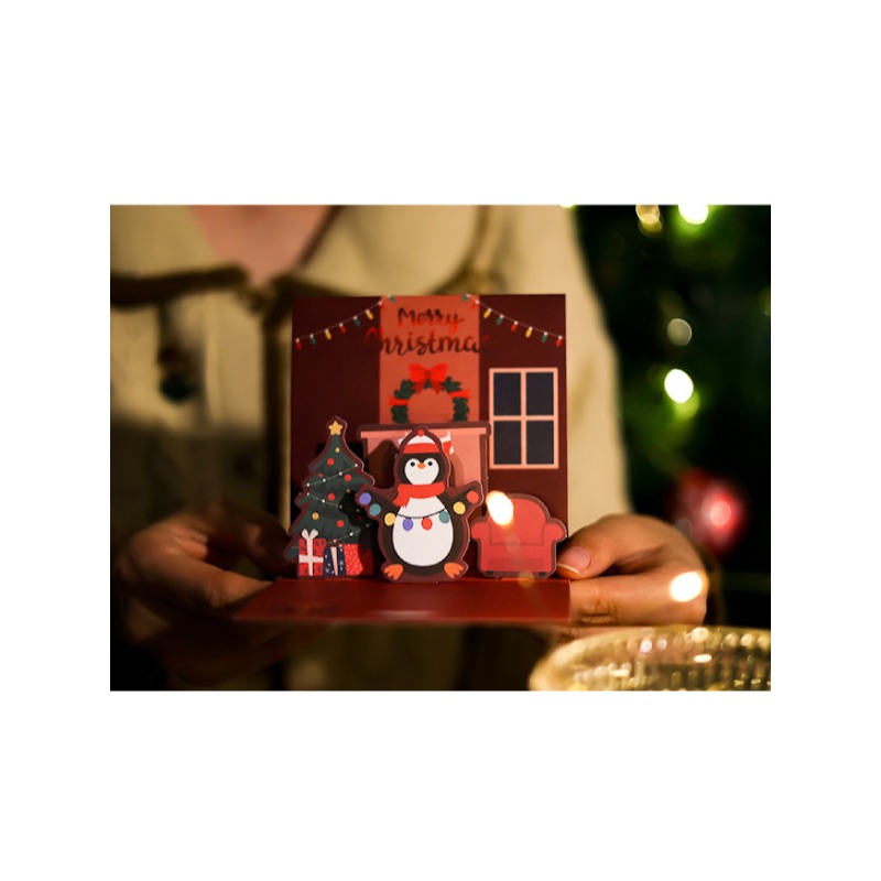 快速出貨 聖誕卡 耶誕賀卡 翻頁立體 歡樂過聖誕 DIY款 自行組裝 聖誕老公公 麋鹿 雪人-細節圖6