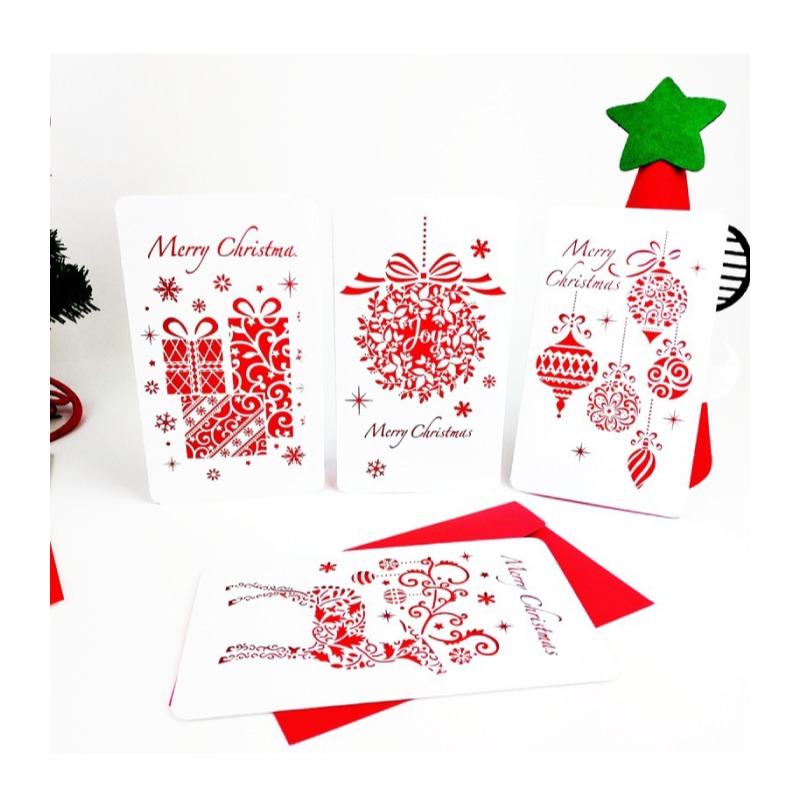 快速出貨 聖誕卡 耶誕賀卡 溫馨的聖誕 珠光 雷射鏤空 聖誕樹 麋鹿 雪花 交換禮物-細節圖4