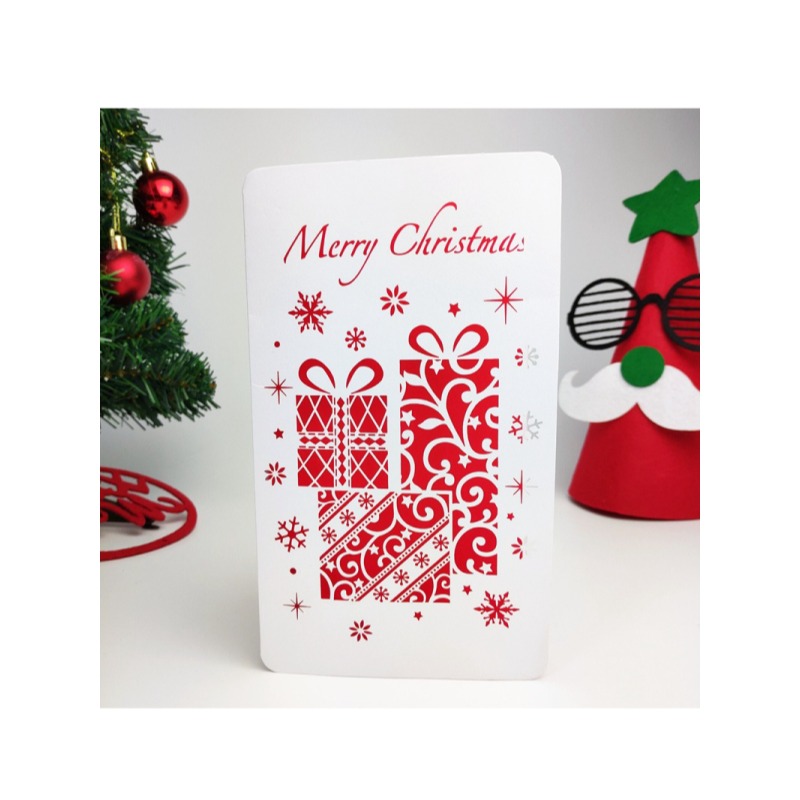快速出貨 聖誕卡 耶誕賀卡 溫馨的聖誕 珠光 雷射鏤空 聖誕樹 麋鹿 雪花 交換禮物-細節圖6