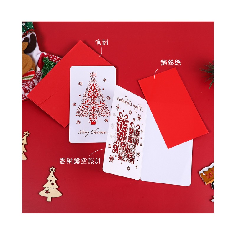 快速出貨 聖誕卡 耶誕賀卡 溫馨的聖誕 珠光 雷射鏤空 聖誕樹 麋鹿 雪花 交換禮物-細節圖7