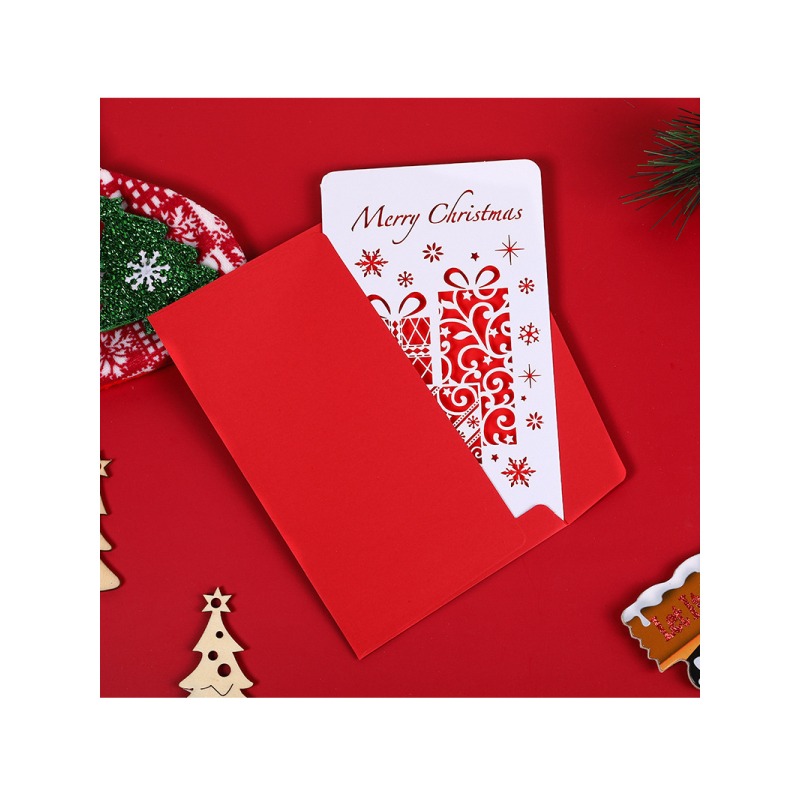 快速出貨 聖誕卡 耶誕賀卡 溫馨的聖誕 珠光 雷射鏤空 聖誕樹 麋鹿 雪花 交換禮物-細節圖9