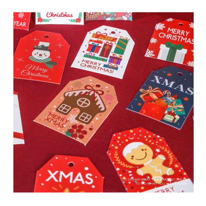 快速出貨 聖誕樹 禮物 裝飾 復古的聖誕吊卡 紙質 聖誕老公公 薑餅屋 麋鹿 一套12張 有綁繩-細節圖2