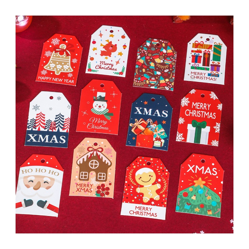 快速出貨 聖誕樹 禮物 裝飾 復古的聖誕吊卡 紙質 聖誕老公公 薑餅屋 麋鹿 一套12張 有綁繩-細節圖3