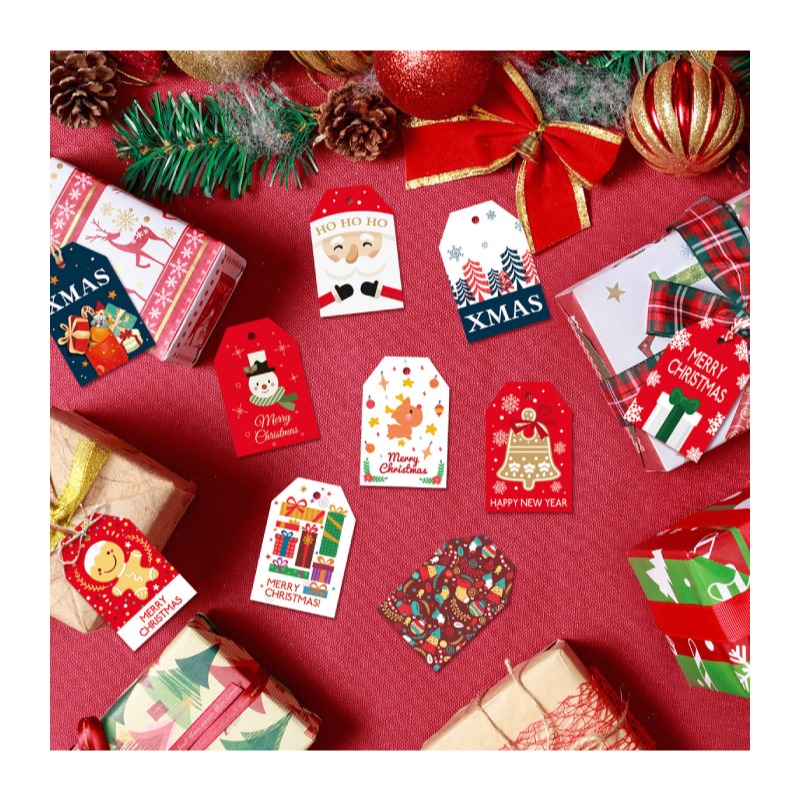 快速出貨 聖誕樹 禮物 裝飾 復古的聖誕吊卡 紙質 聖誕老公公 薑餅屋 麋鹿 一套12張 有綁繩-細節圖4