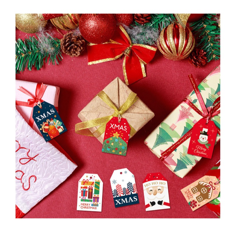 快速出貨 聖誕樹 禮物 裝飾 復古的聖誕吊卡 紙質 聖誕老公公 薑餅屋 麋鹿 一套12張 有綁繩-細節圖5