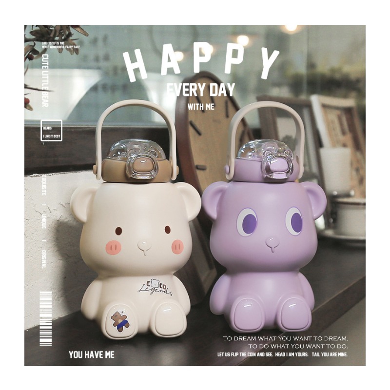 316L不鏽鋼 可愛熊熊造型保溫壺 一鍵開蓋 可提可背 耐摔耐磨-細節圖2