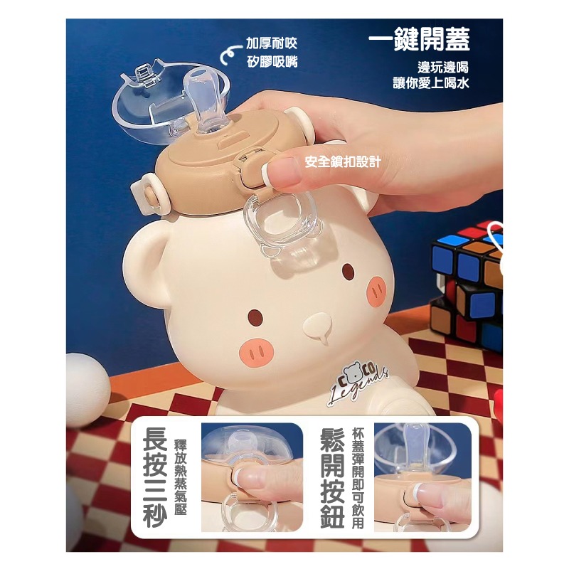 316L不鏽鋼 可愛熊熊造型保溫壺 一鍵開蓋 可提可背 耐摔耐磨-細節圖7