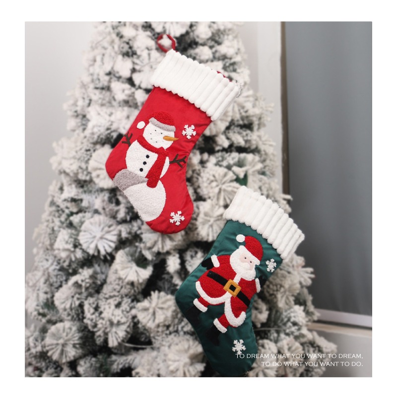 快速出貨 聖誕節 立體刺繡聖誕襪 雪人 雪花 聖誕老公公 紅與綠 大型-細節圖2