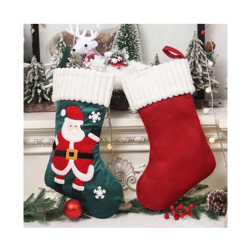 快速出貨 聖誕節 立體刺繡聖誕襪 雪人 雪花 聖誕老公公 紅與綠 大型-細節圖7