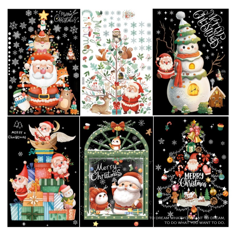 快速出貨 聖誕裝飾 歡樂過聖誕 靜電貼 Merry Christmas 聖誕樹 麋鹿 雪人 用水就可以貼 移除不留膠-細節圖2
