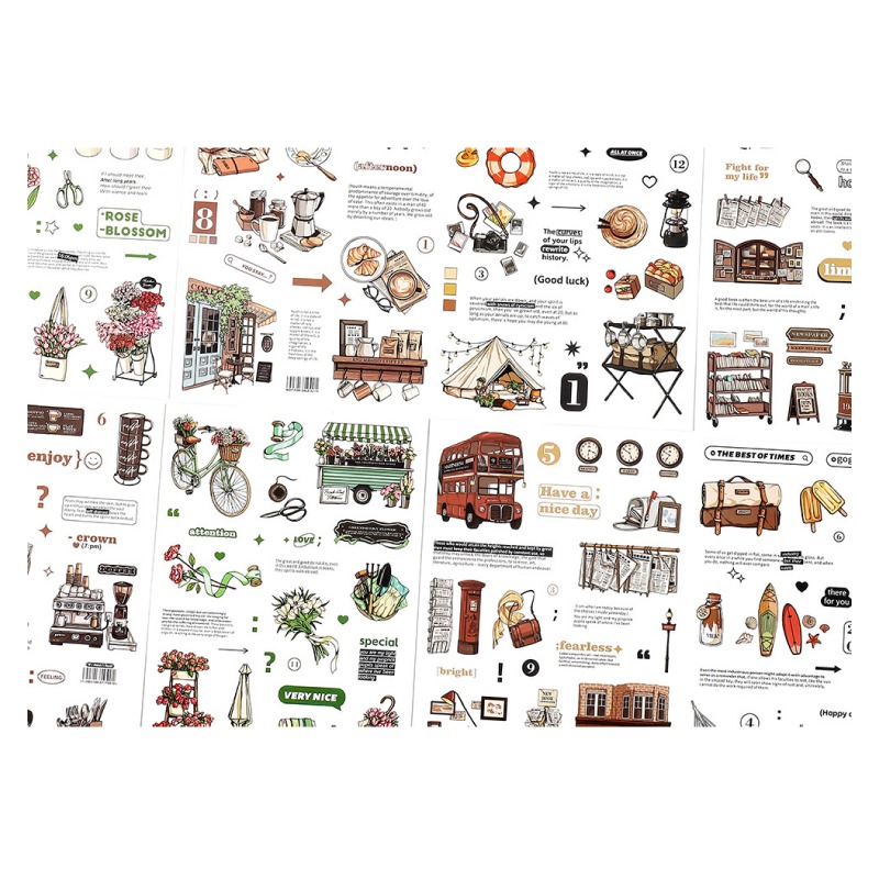 貼紙 我的生活插畫風 復古風格 電車 巴士 書店 露營 街角咖啡 花店-細節圖4