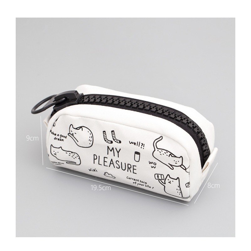 筆袋 鉛筆盒 大拉鍊玩酷貓咪帆布筆袋 慵懶貓咪 黑與白大容量 可放60支筆-細節圖7