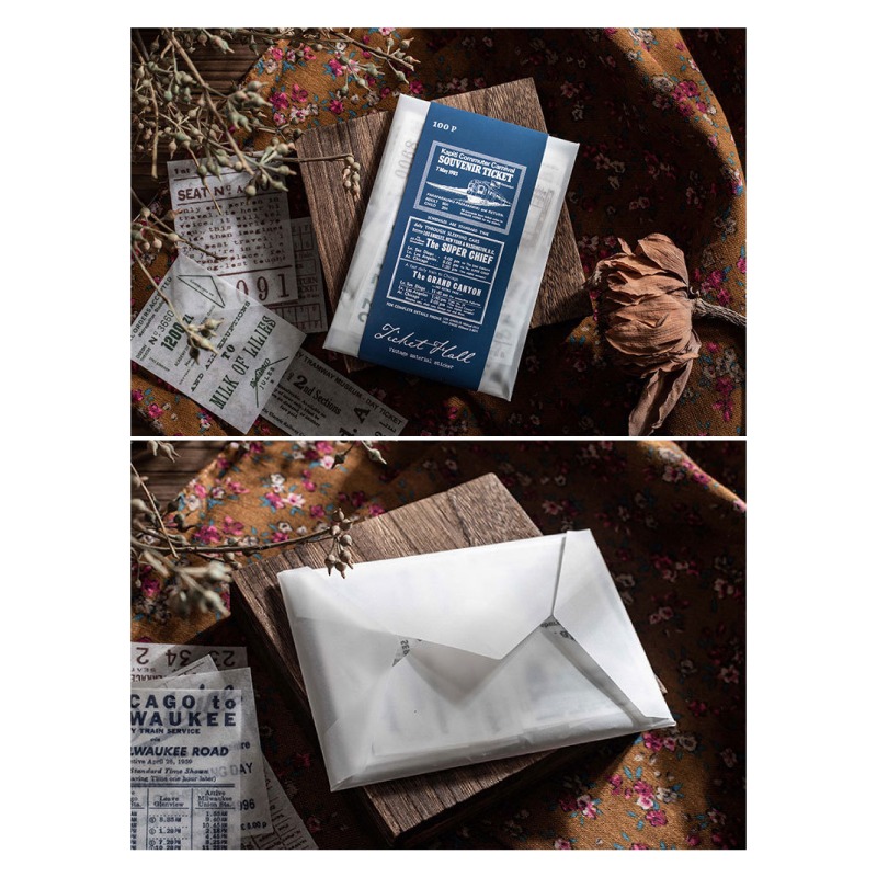 貼紙 手帳貼紙 和紙貼紙 復古風格票據貼紙包 車票 月曆 電影票 每包100枚 圖案張張不一樣-細節圖3