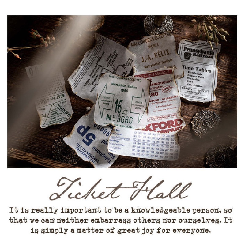 貼紙 手帳貼紙 和紙貼紙 復古風格票據貼紙包 車票 月曆 電影票 每包100枚 圖案張張不一樣-細節圖6