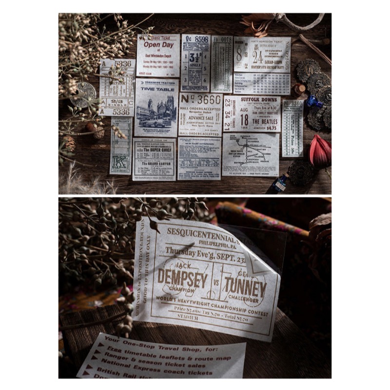 貼紙 手帳貼紙 和紙貼紙 復古風格票據貼紙包 車票 月曆 電影票 每包100枚 圖案張張不一樣-細節圖7