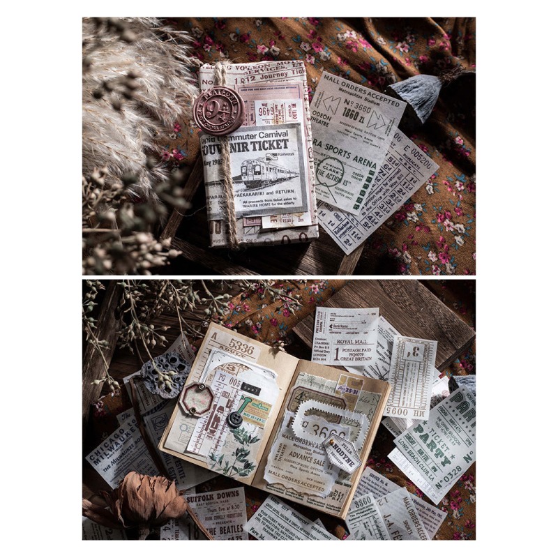 貼紙 手帳貼紙 和紙貼紙 復古風格票據貼紙包 車票 月曆 電影票 每包100枚 圖案張張不一樣-細節圖9